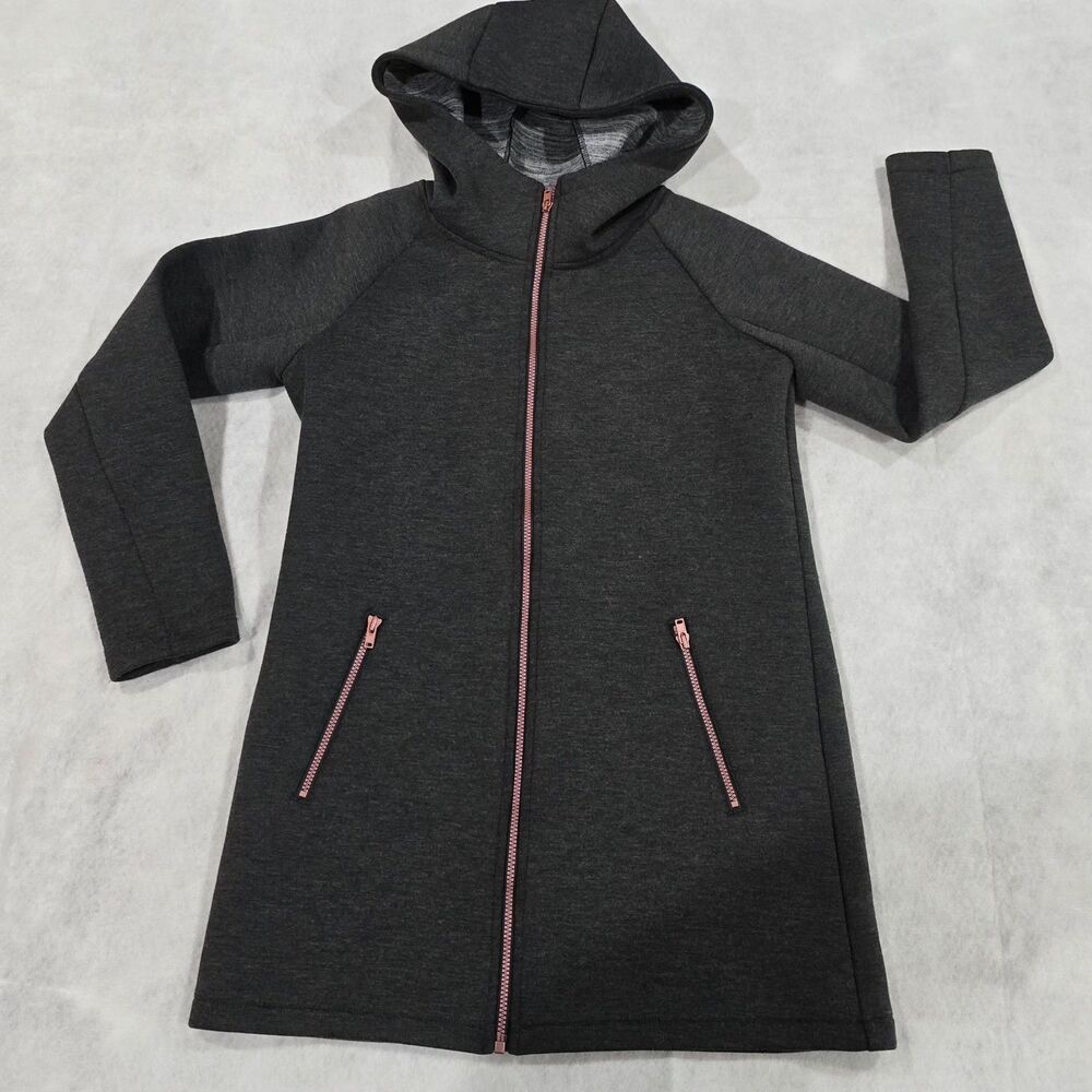 Zella Womens Gray Longline Full Zip Hoodie Jacket Thumbholes Medium 8/10